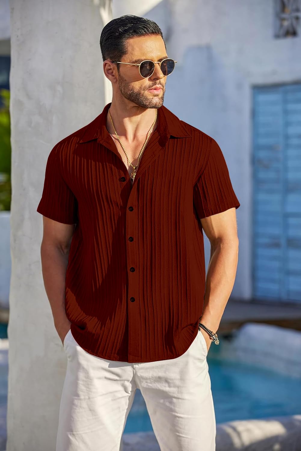 Mehrang Men's Casual Button Down Shirts Short Sleev