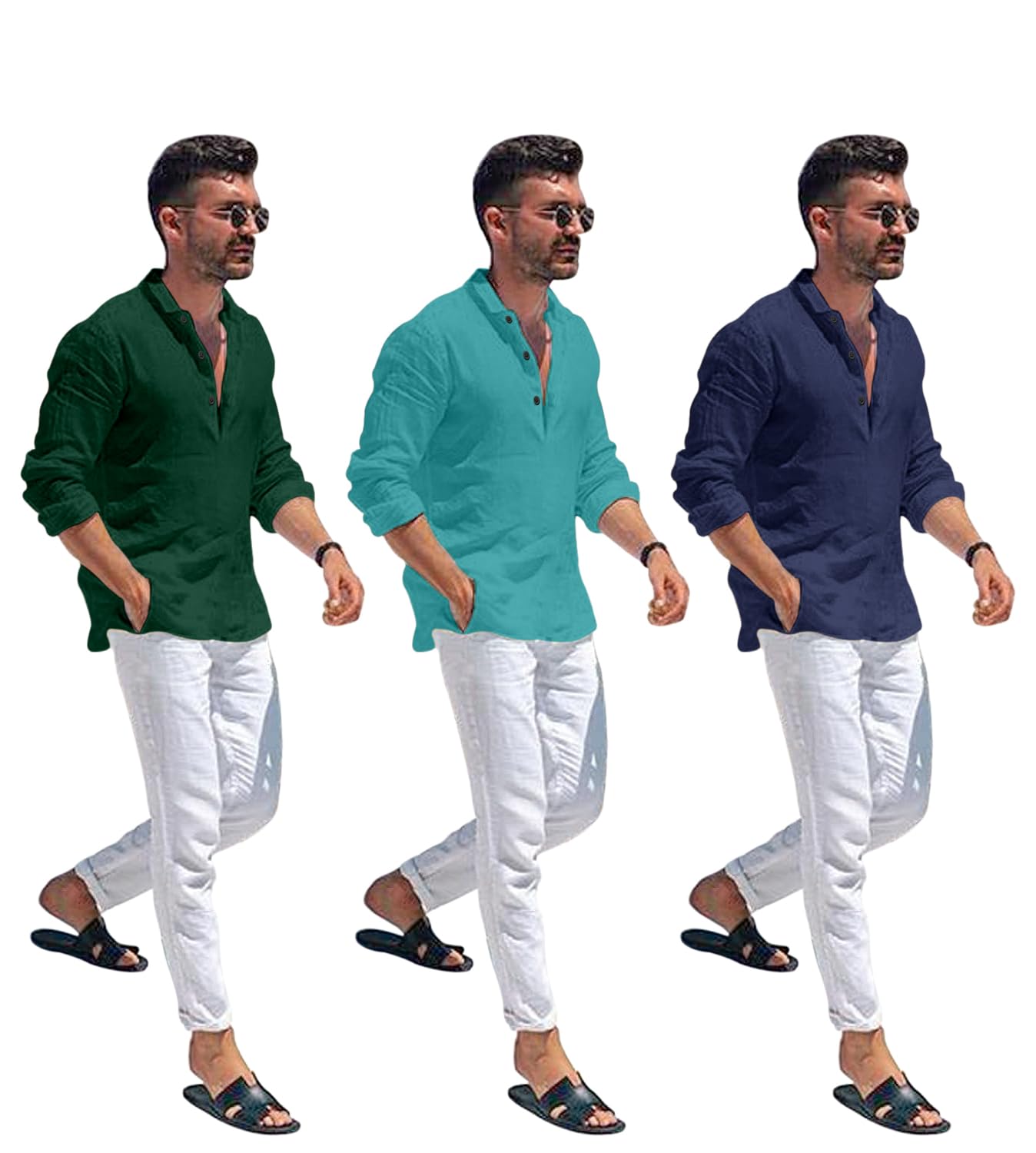 Men Solid Cotton Blend Straight Kurta Shirt Pack of 2