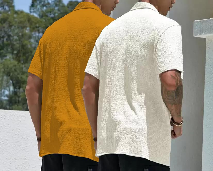 MiraMichi Men's Slim Fit Half Sleeve Polycotton Casual