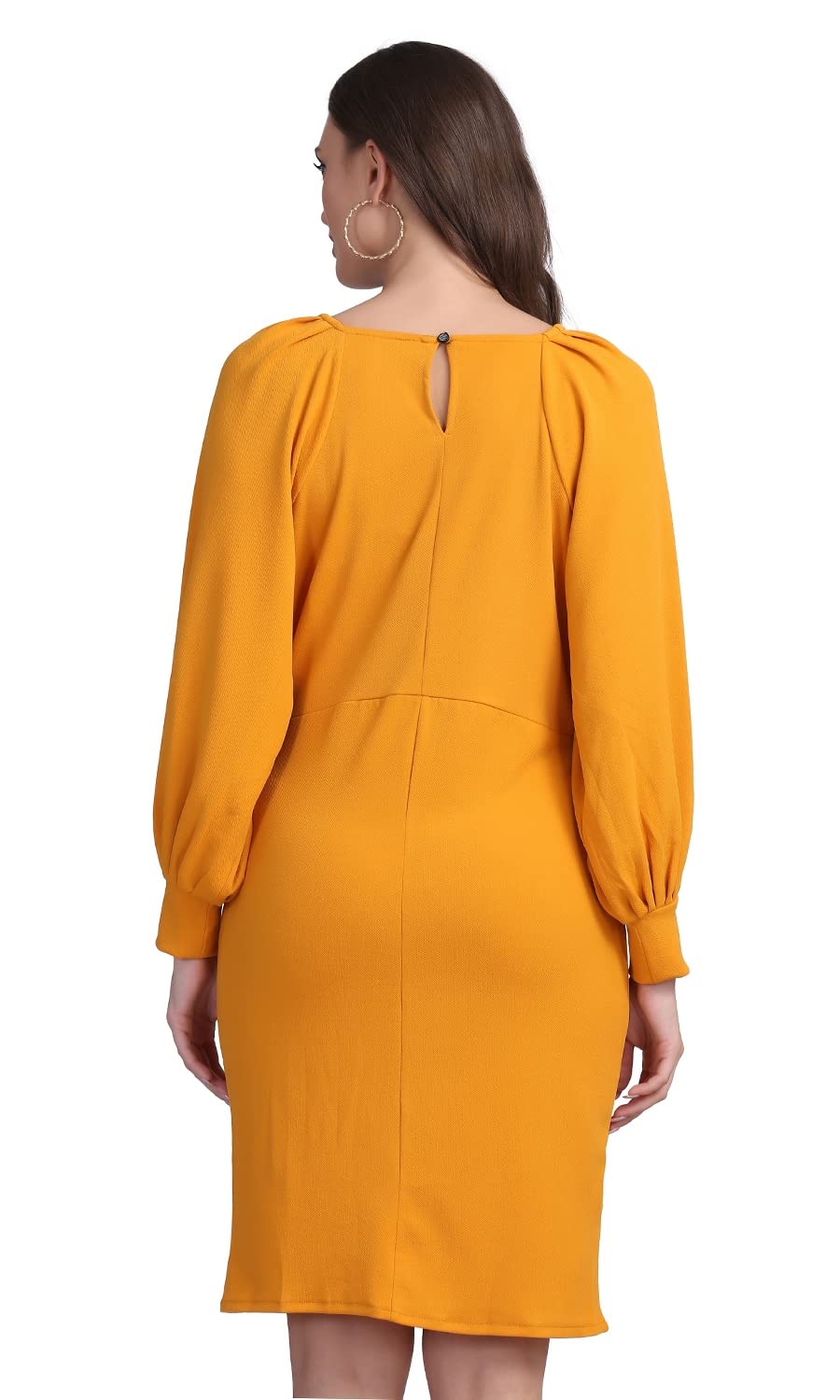 Shasmi Women's Comfortable Mustard Round Neck Full Sleeve Solid Midi Bodycon Casual Western Stylish Dress