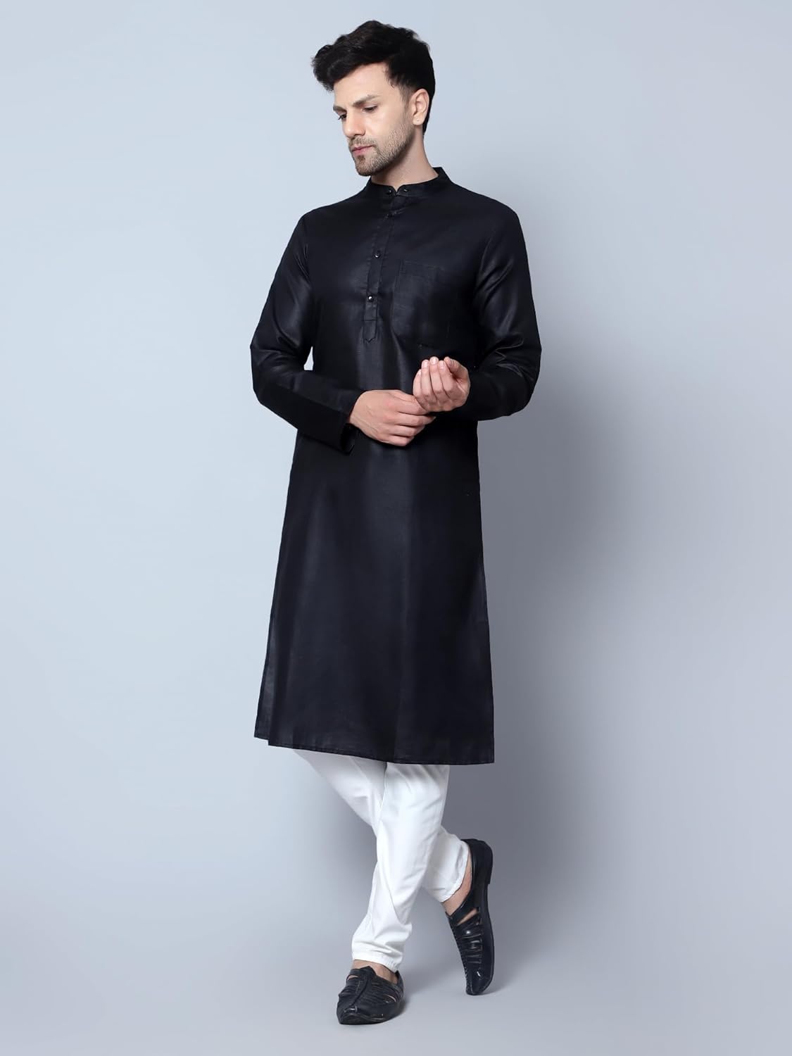 LATEST CHIKAN Men's Cotton Blend Solid Long Kurta