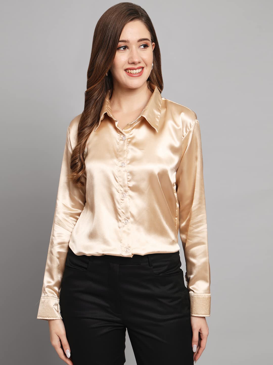 FUNDAY FASHION Women Solid Formal Satin Regular Fit Shirt