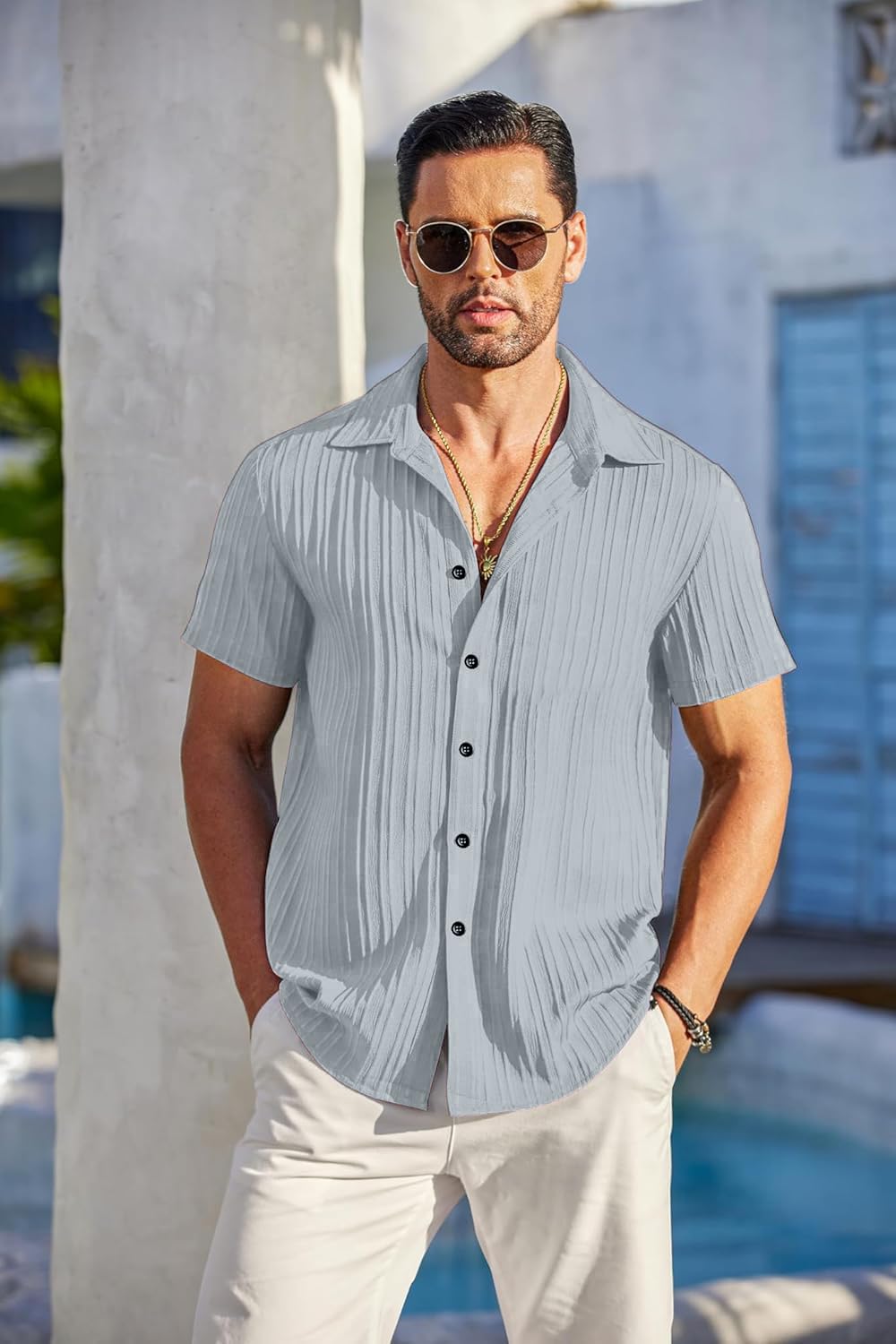 Mehrang Men's Casual Button Down Shirts Short Sleev