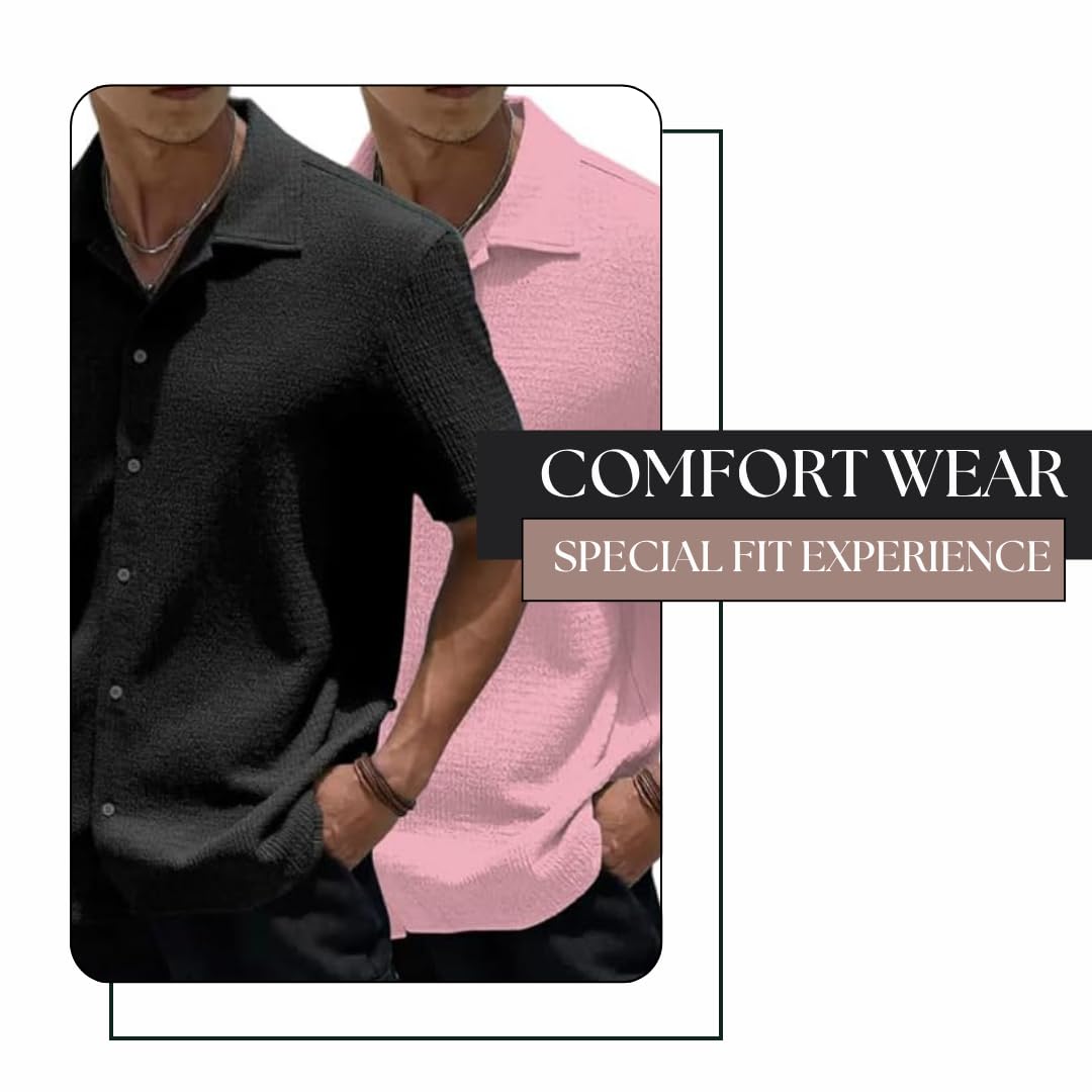 MiraMichi Men's Slim Fit Half Sleeve Polycotton Casual