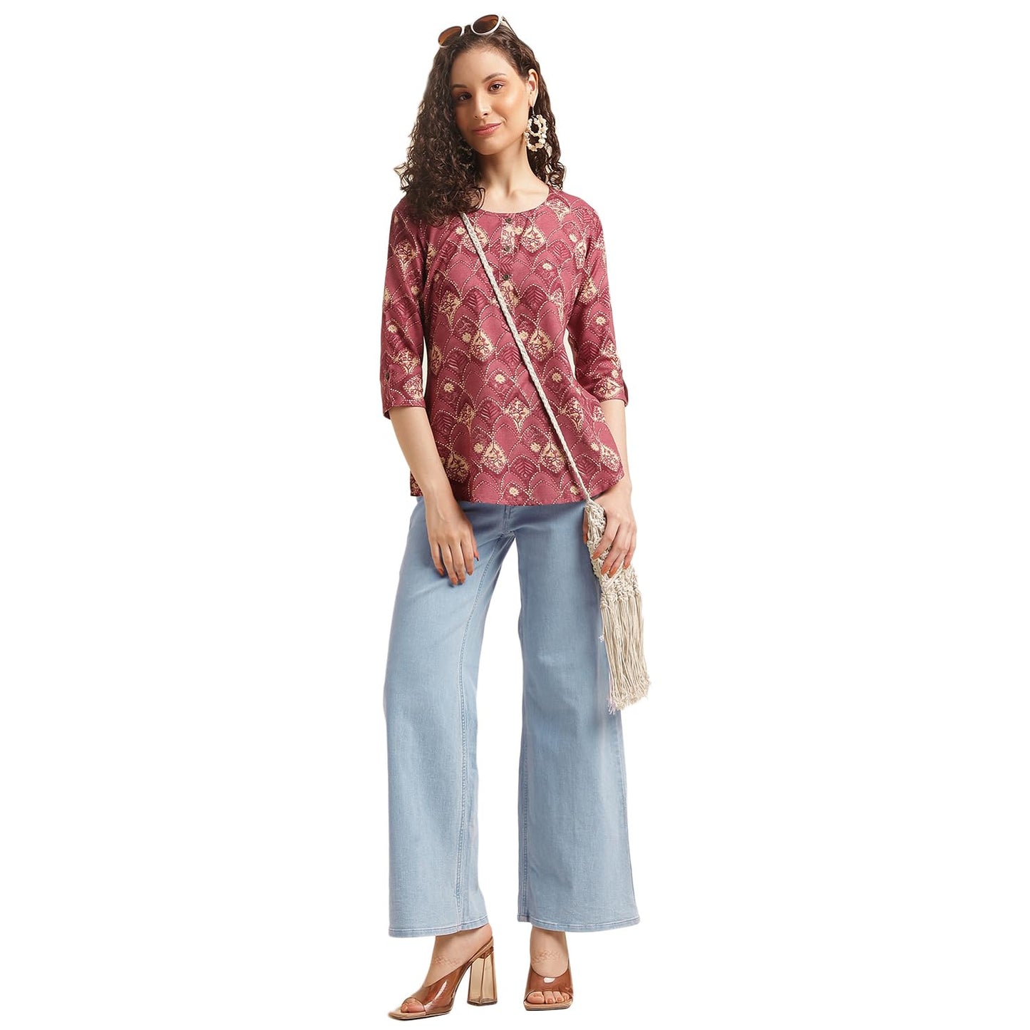 NAINVISH Tops for Women Printed Regular Fit Shirt Top for Women|Tops for Women Stylish Latest|Office Wear Tops for Women|Cotton Blend Tops for Women