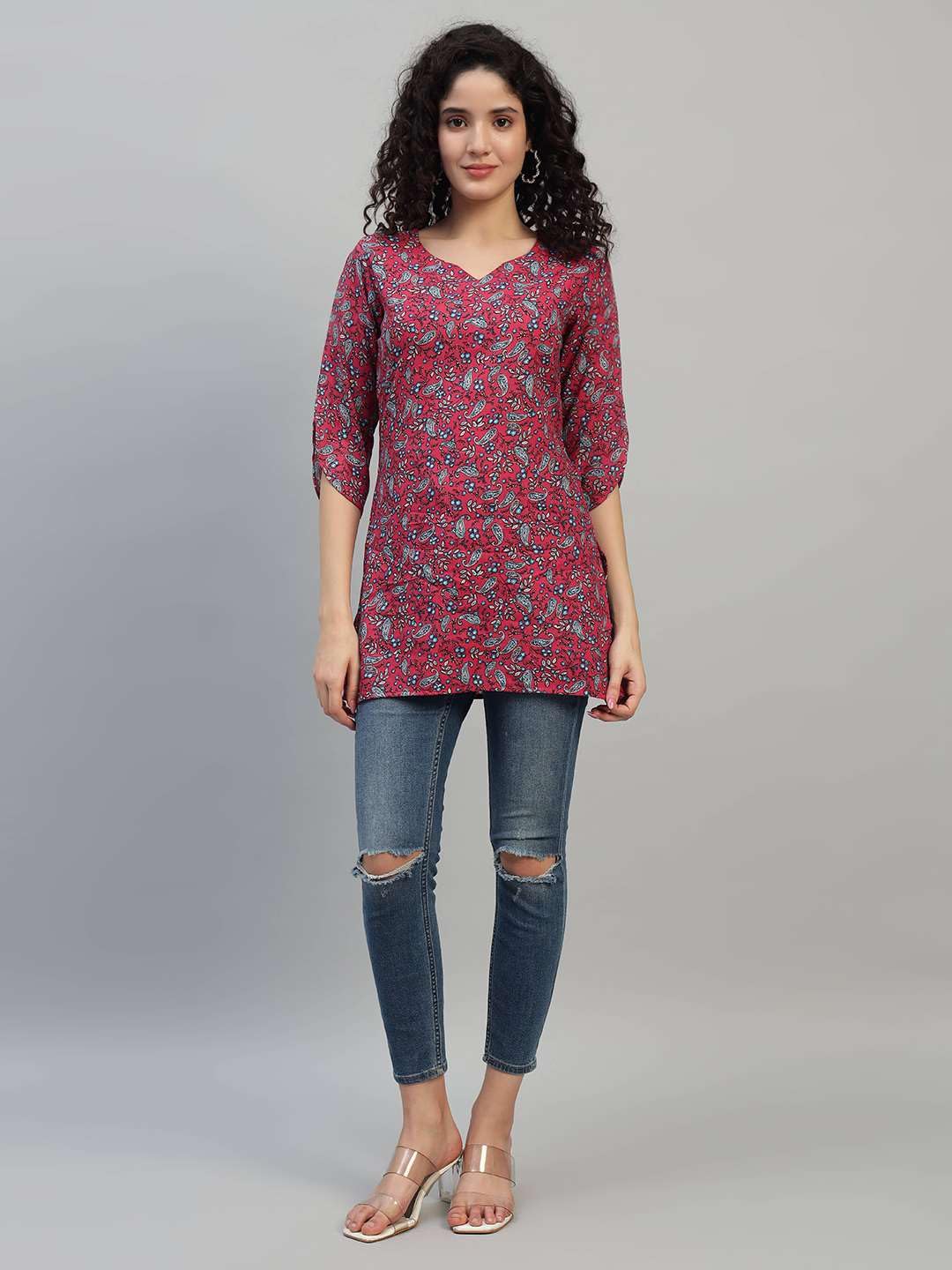 VEERSTOW Women's Cotton Short Kurti 3/4 Sleeve
