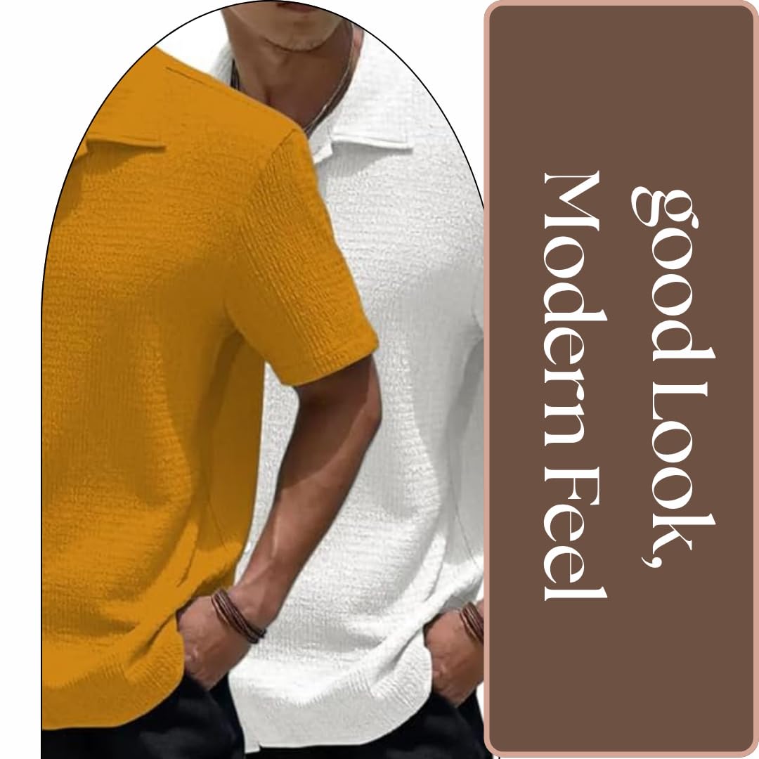 MiraMichi Men's Slim Fit Half Sleeve Polycotton Casual