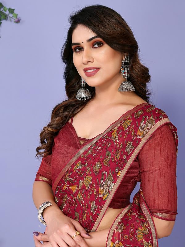Women's Lace & Printed Chiffon Saree