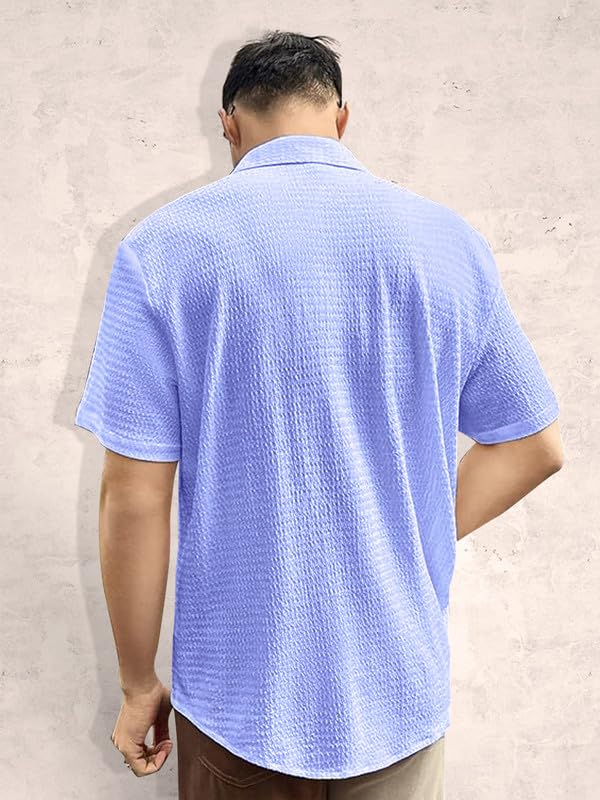 Pinkmint Popcorn Shirt for Men Soild Slim Fit Sleeve