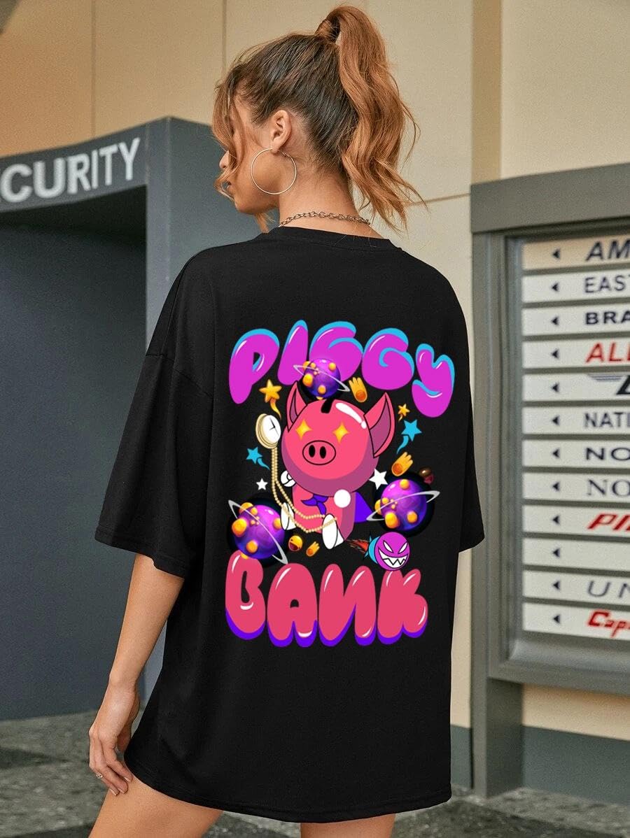 CHKOKKO Women's Polyester Oversized Fit Oversized Round Neck Drop Shoulder Printed T-Shirt
