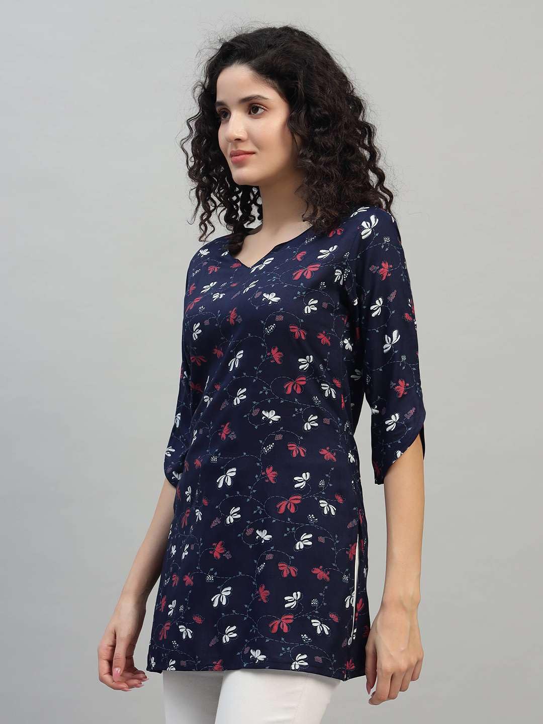 VEERSTOW Women's Cotton Short Kurti 3/4 Sleeve
