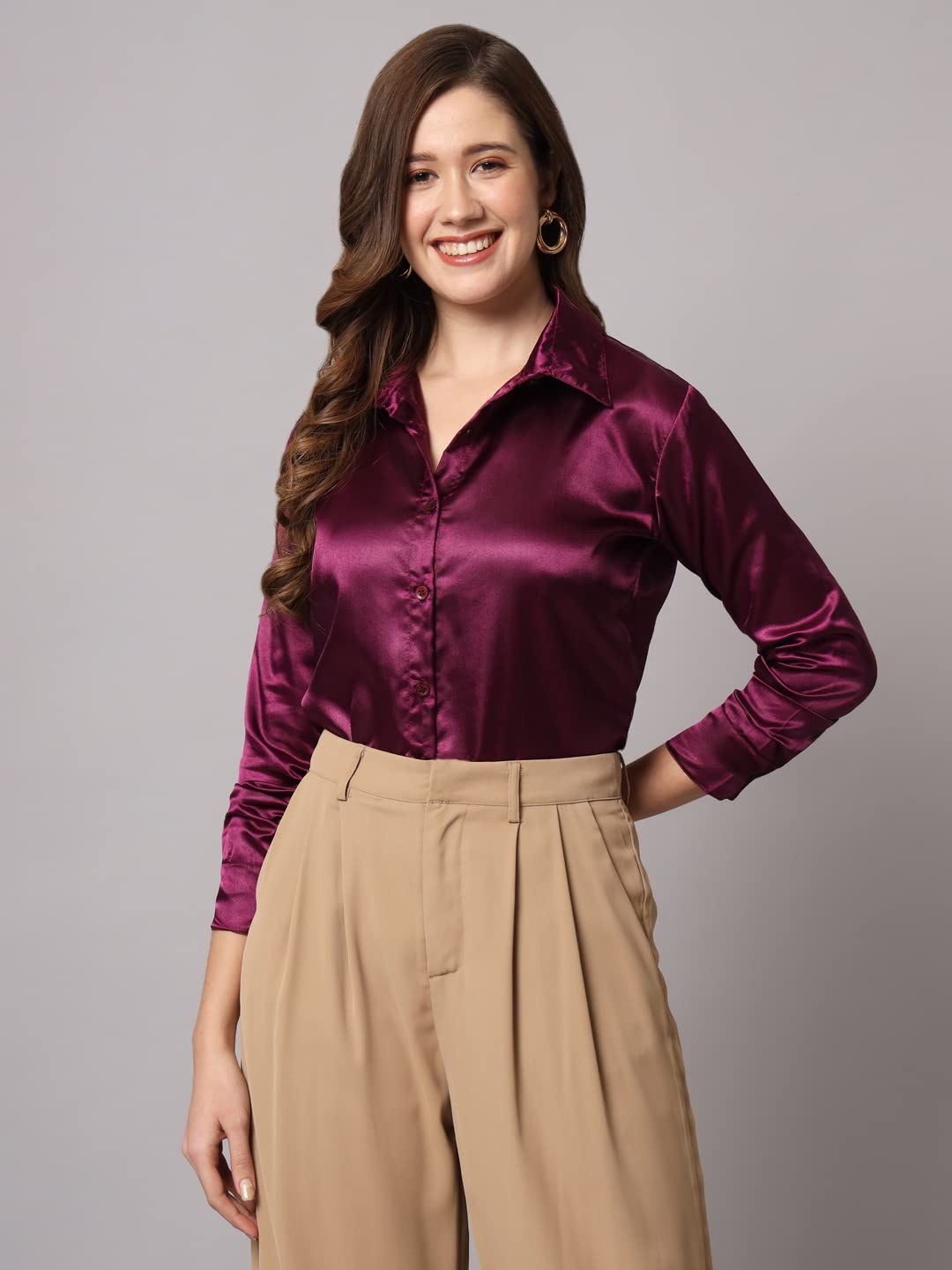 FUNDAY FASHION Women Solid Formal Satin Regular Fit Shirt