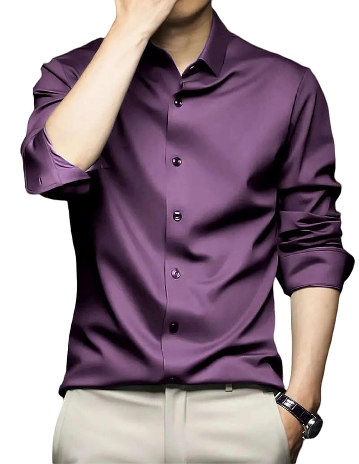 IndoPrimo Men's Stylish Solid Satin Casual Shirt