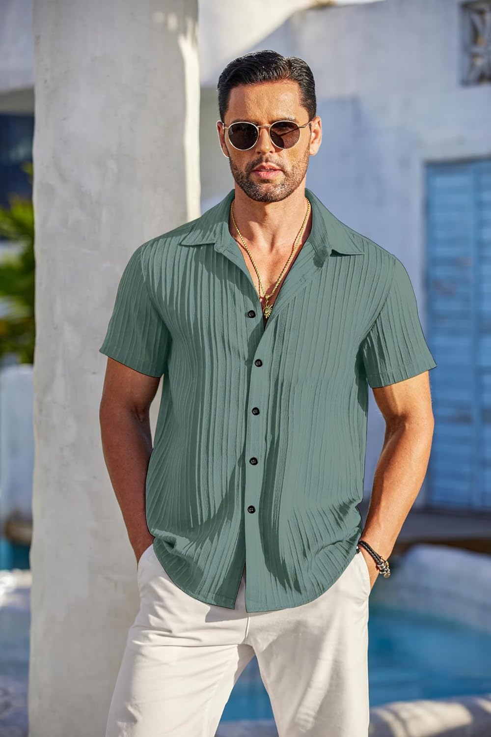 Mehrang Men's Casual Button Down Shirts Short Sleev