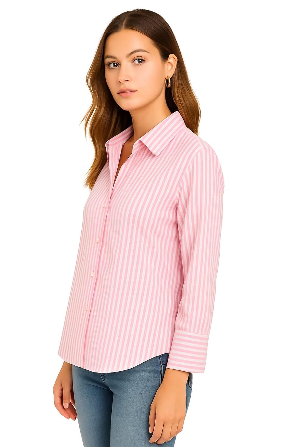 SUGARCANNE Women's Classic Striped Button-Down Shirt, Long Sleeves, Relaxed Fit, Office and Casual Wear, Shirt for Women, XS-L