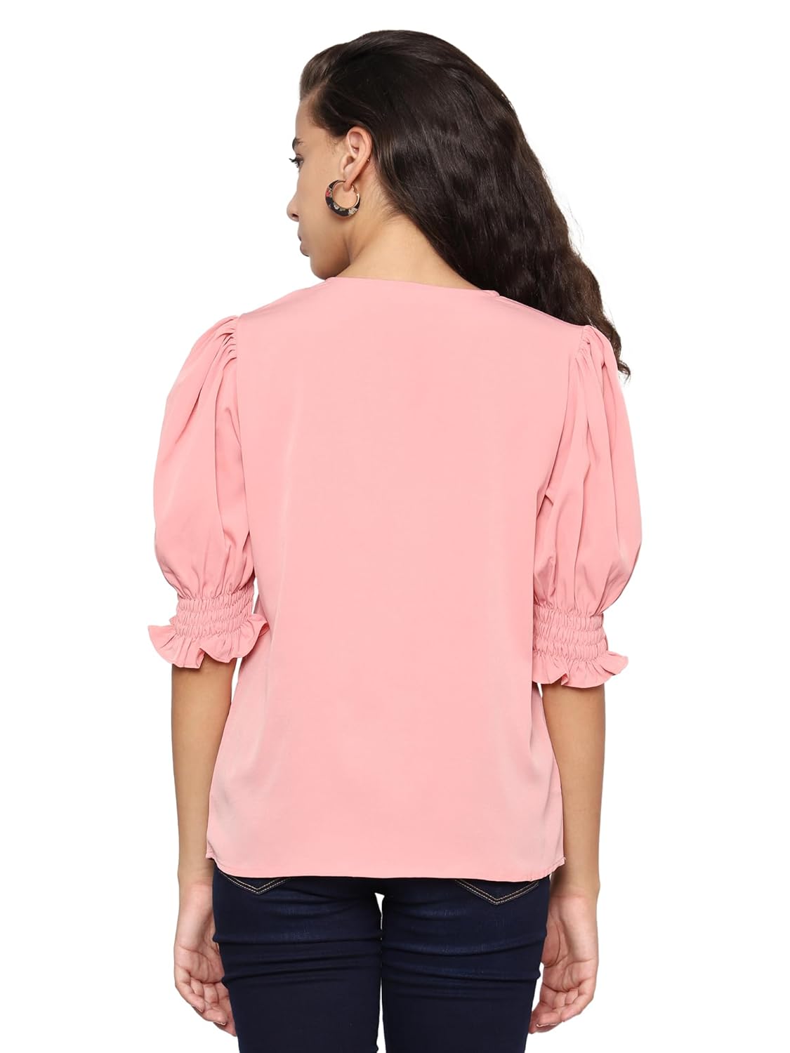 AntiQa Solid Puff Sleeve Top for Women Stylish Western - Casual V-Neck Ruffle Sleeve Blouse Wear as Latest Formal Office Tunics Western Tops for Summer, Short Plain Shirt for Womens