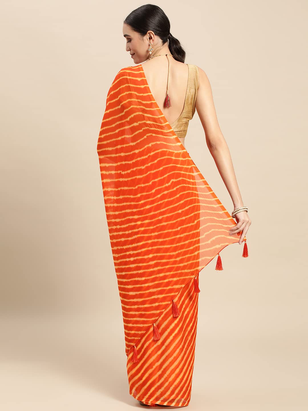 Women's Chiffon Lehriya Printed Saree Without Blouse