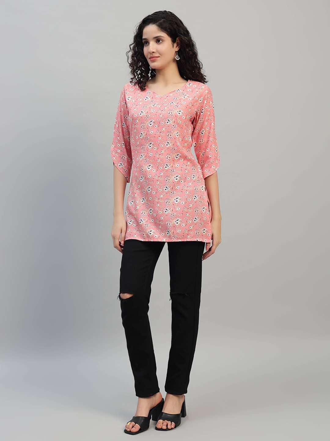 VEERSTOW Women's Cotton Short Kurti 3/4 Sleeve