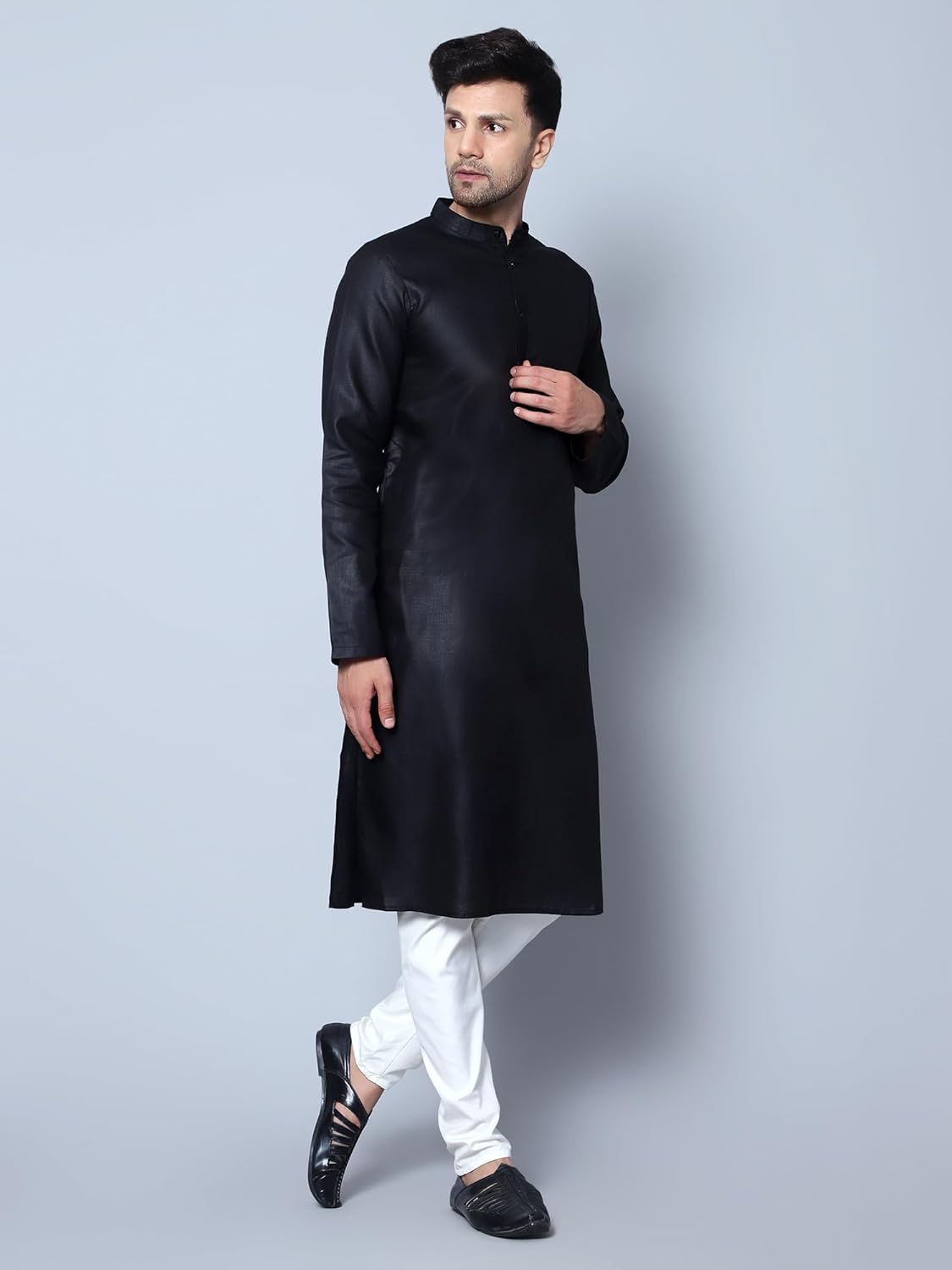 LATEST CHIKAN Men's Cotton Blend Solid Long Kurta