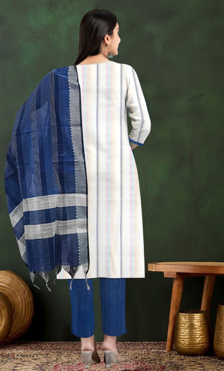 Women's Khadi Cotton Regular Fit Kurta Set With Dupata