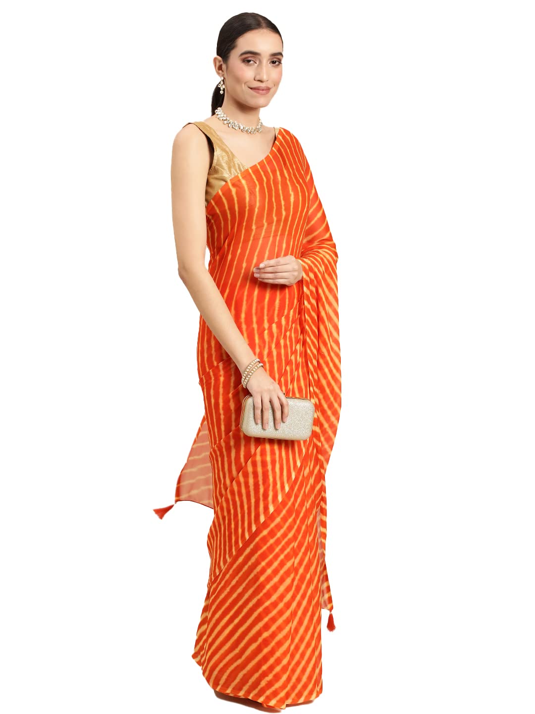 Women's Chiffon Lehriya Printed Saree Without Blouse