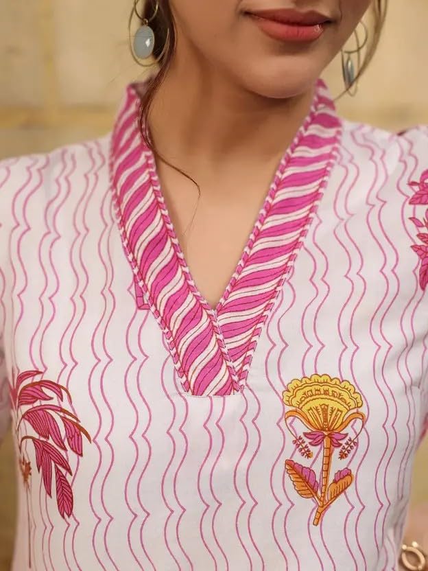 AZQU Women's Rayon Floral Printed V-Neck Kurti Top