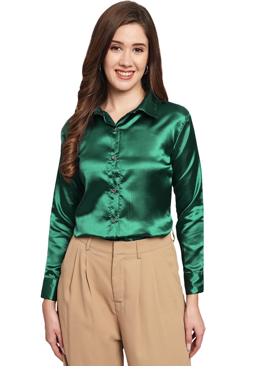FUNDAY FASHION Women Solid Formal Satin Regular Fit Shirt