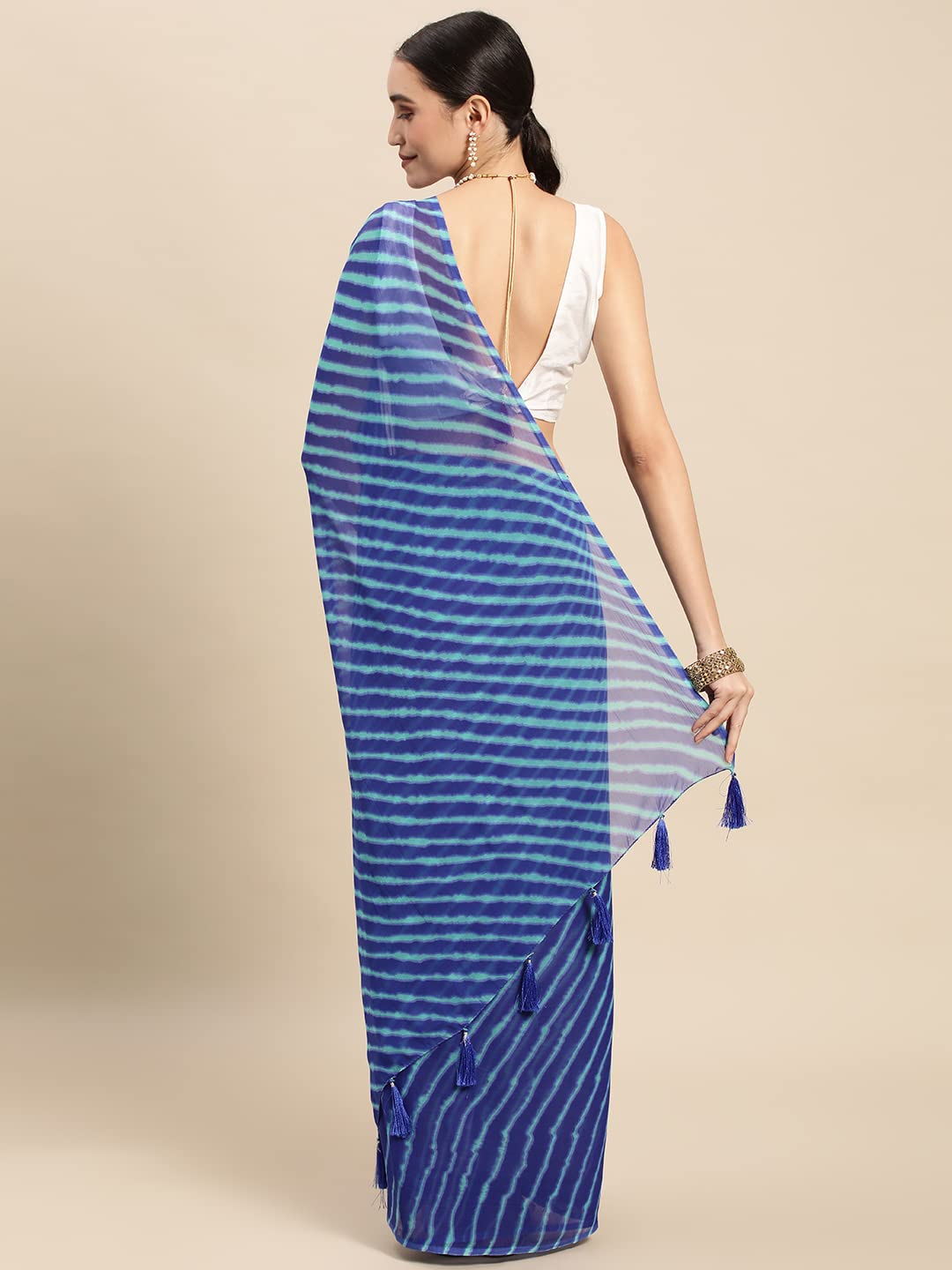 Women's Chiffon Lehriya Printed Saree Without Blouse