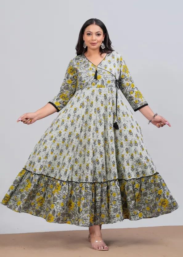 Women's Rayon Anarkali Floral Printed Angrakha Kurta