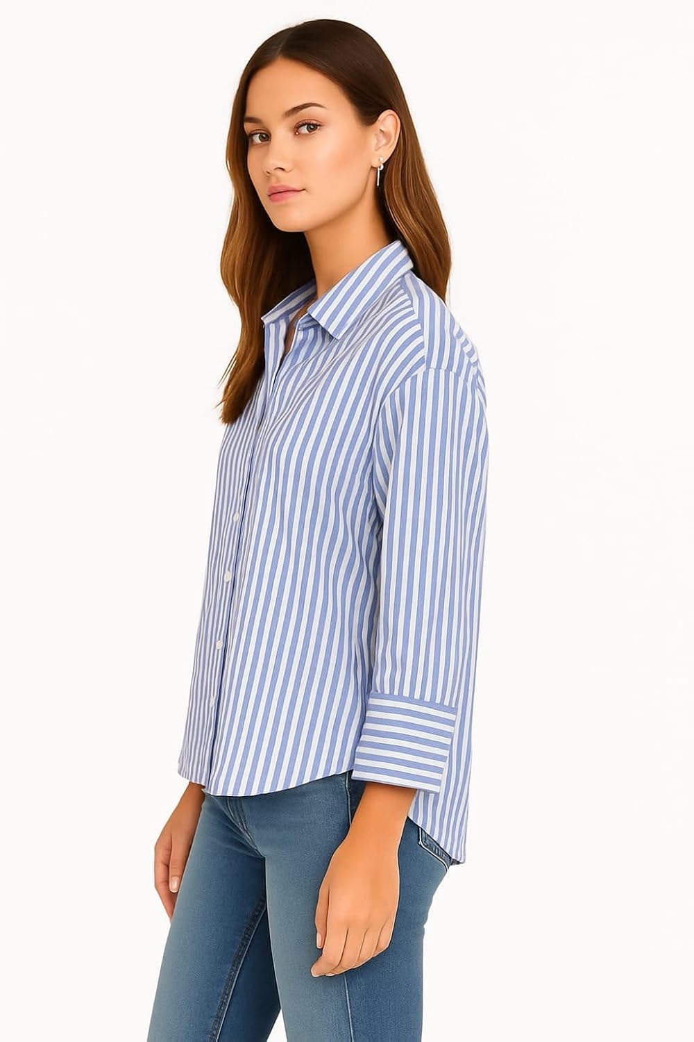 SUGARCANNE Women's Classic Striped Button-Down Shirt, Long Sleeves, Relaxed Fit, Office and Casual Wear, Shirt for Women, XS-L