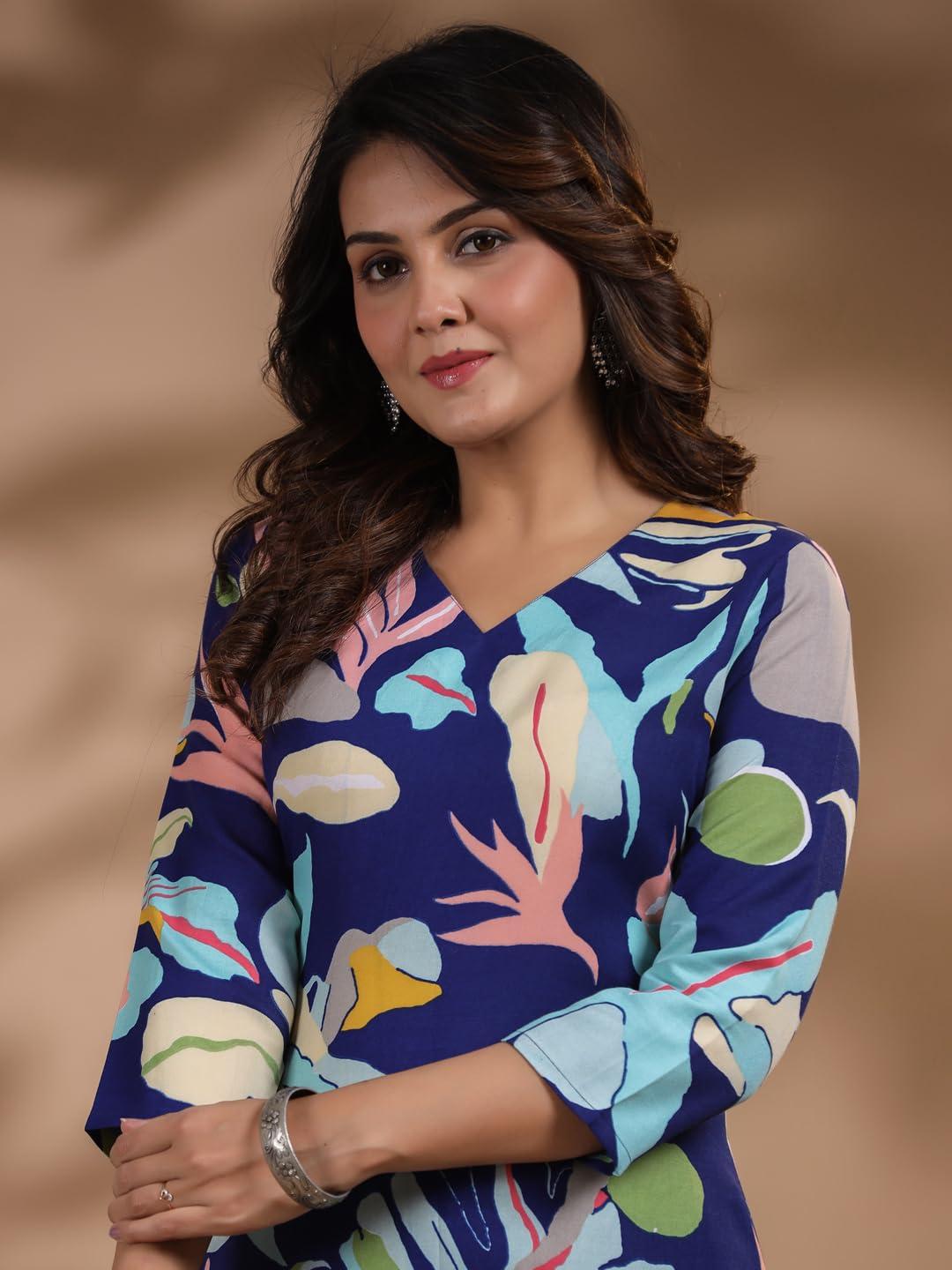 ANNI DESIGNER Women's Chanderi Straight Printed