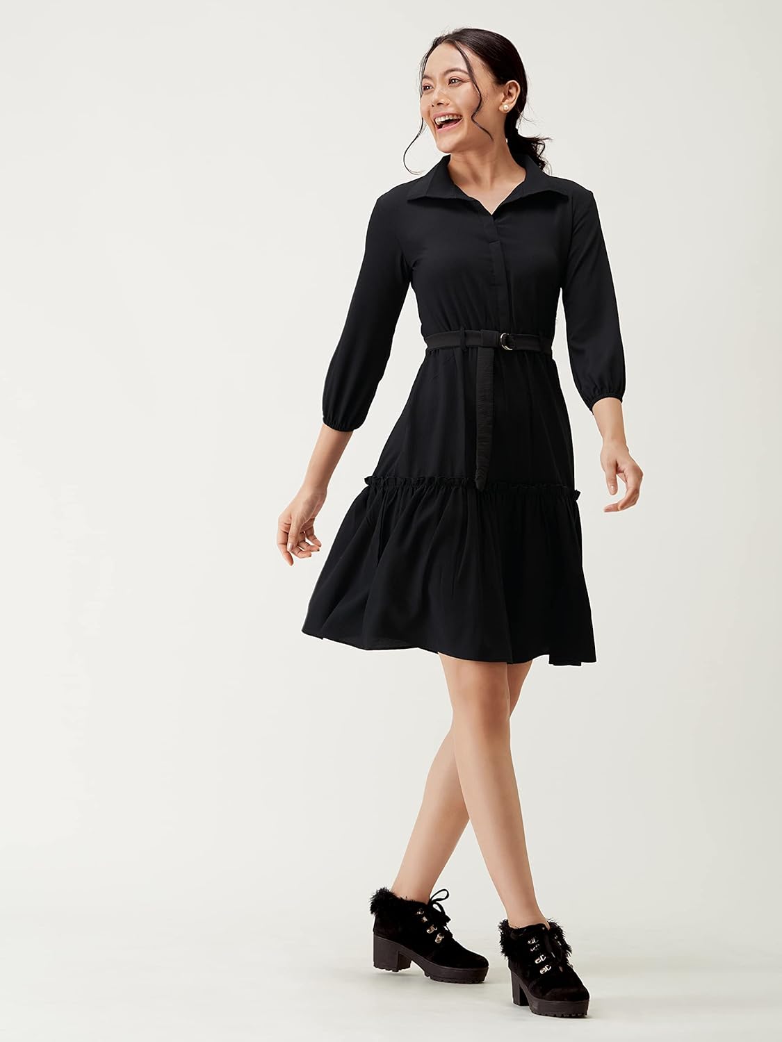 AASK Women Peplum Gathared Stylish Dress with Belt