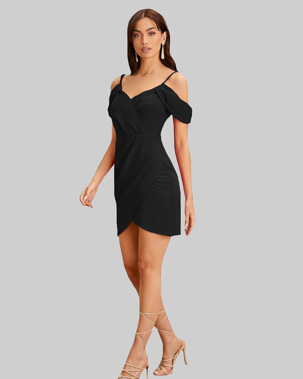 ADDYVERO V-Neck Sleeveless Cotton Blend Solid Bodycon Knee-Length Women Dress