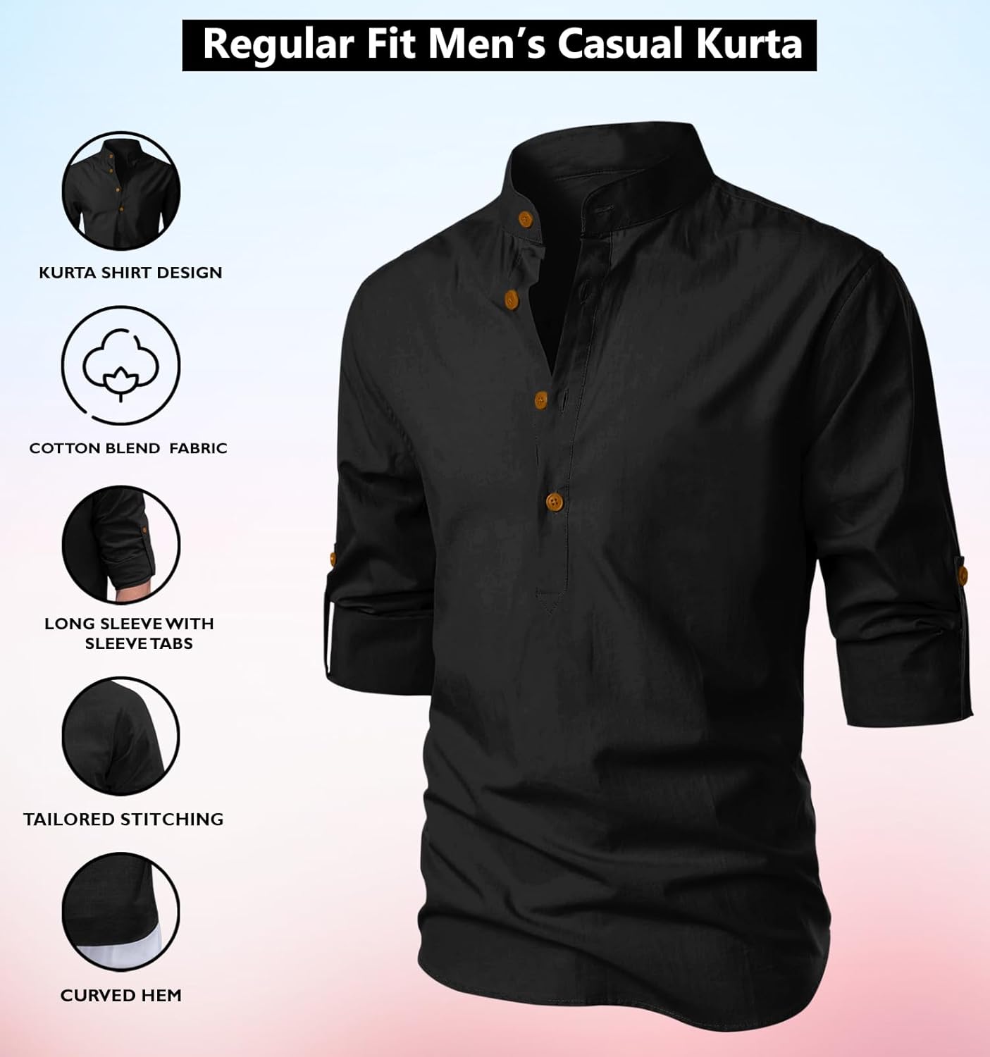 Zombom Men's Cotton Blend Mandarin Collar Self