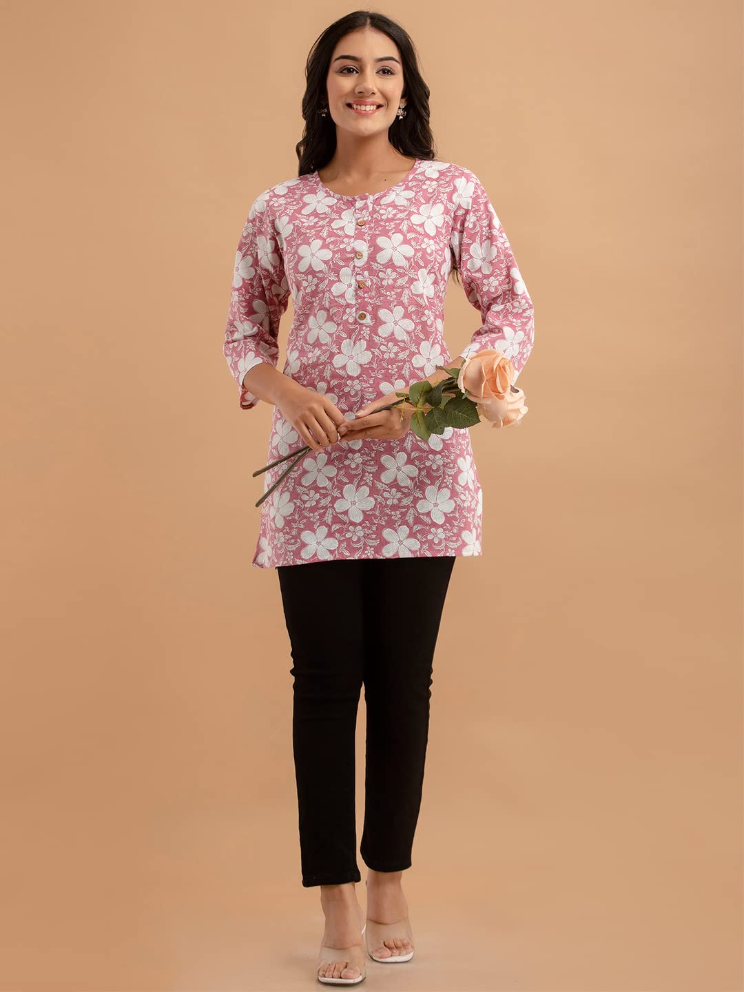 feranoid Women Cotton Printed Straight Short Kurti
