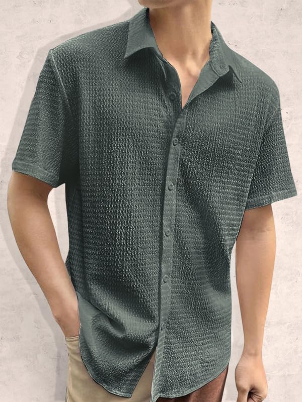 Pinkmint Popcorn Shirt for Men Soild Slim Fit Sleeve