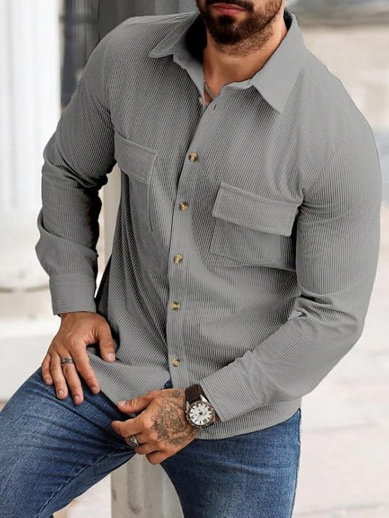 MiraMichi Corduroy Men's Full Sleeve Casual Striped