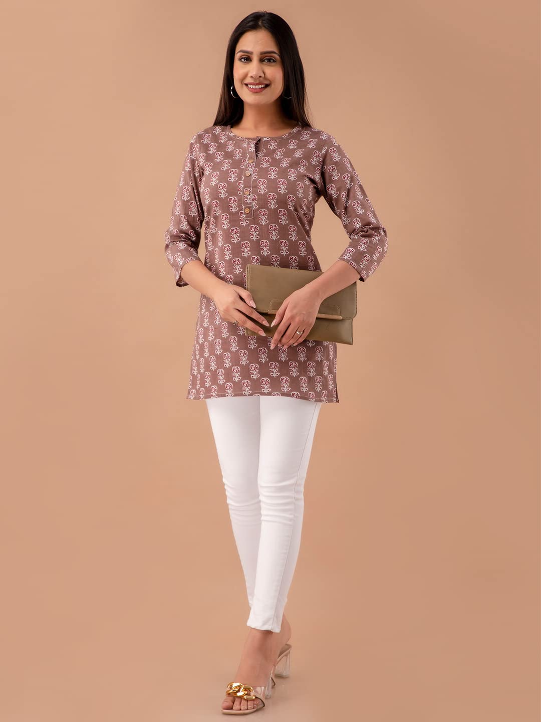 feranoid Women Cotton Printed Straight Short Kurti