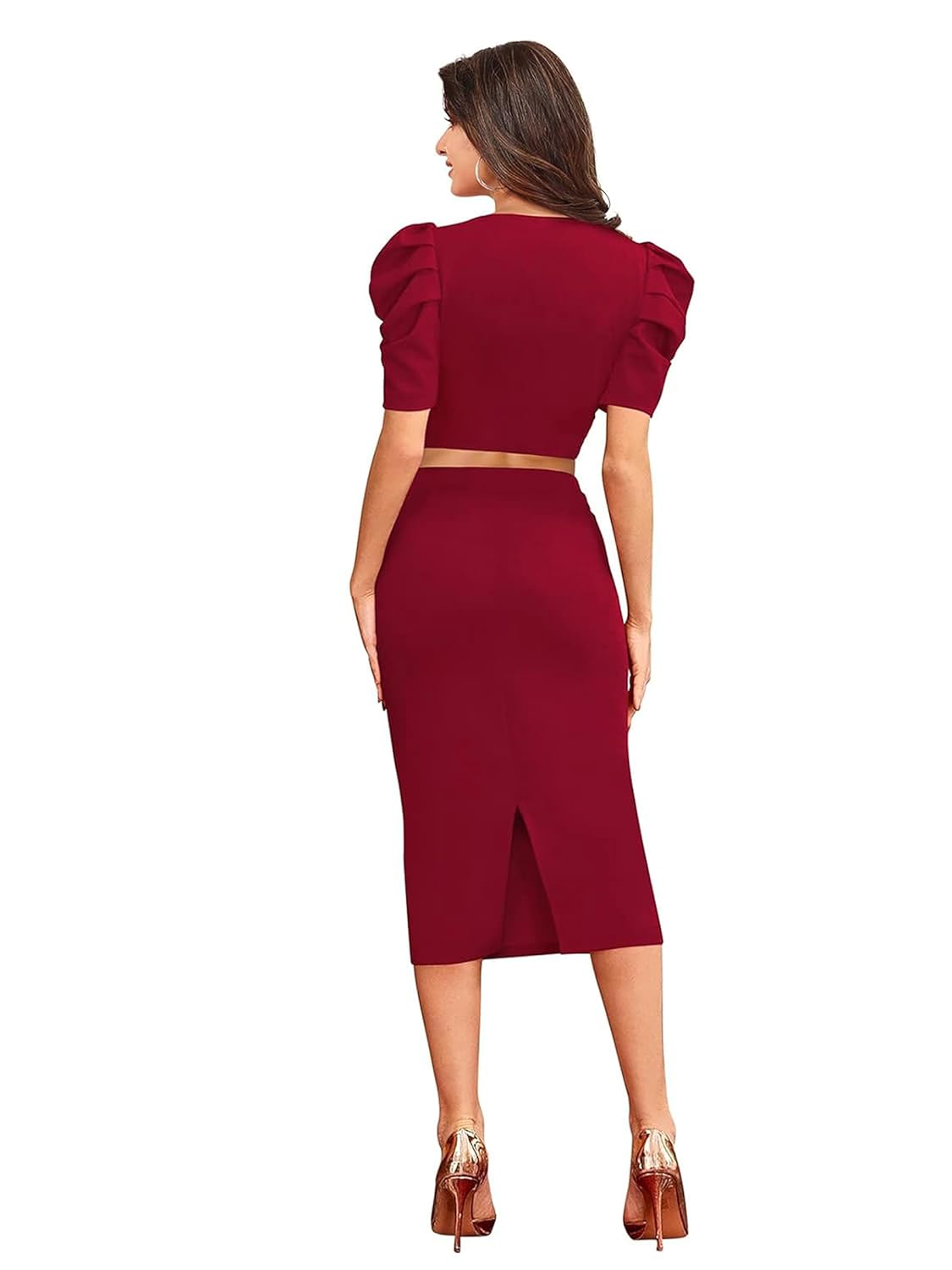 LONDON BELLY Women's Poly Cotton Top and Bottom Dress and Festival Bodycon Dress with Puff Sleeve