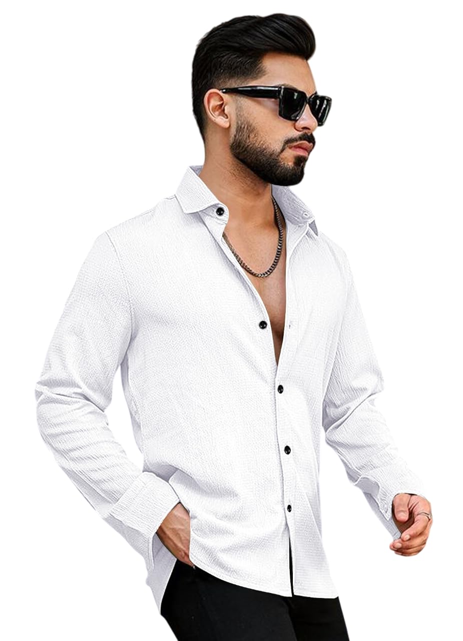 Men's Regular Fit Poly Popcorn Casual Shirt