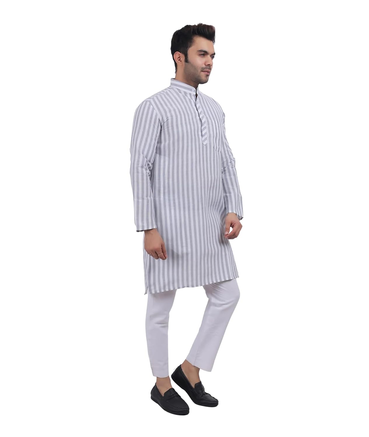 A F COLLECTION STORE Men's Khadi Cotton Striped Casual Long Kurta | Long Sleeves for Men | Regular Fit Cotton Stripedd Long Kurta