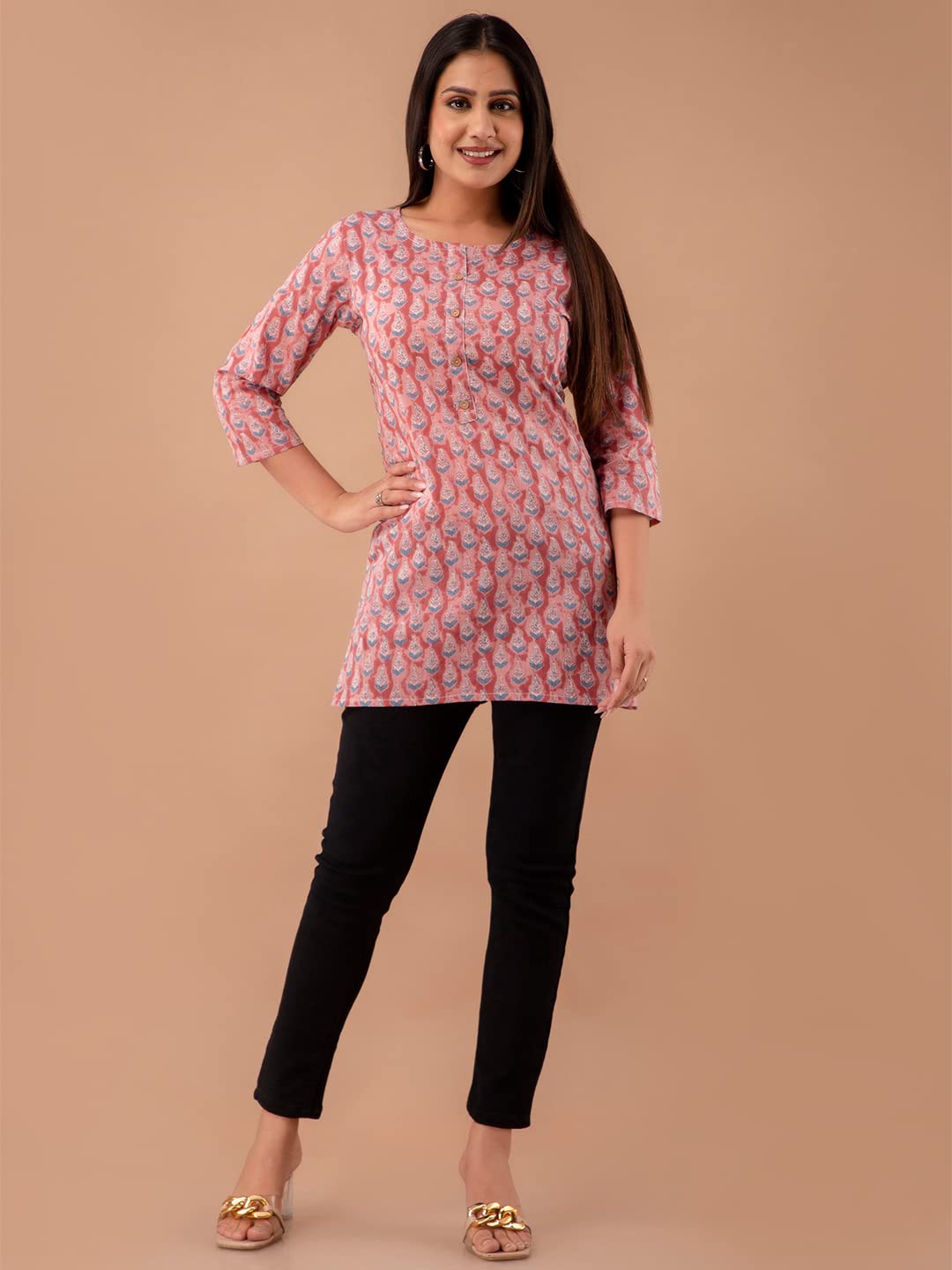 feranoid Women Cotton Printed Straight Short Kurti
