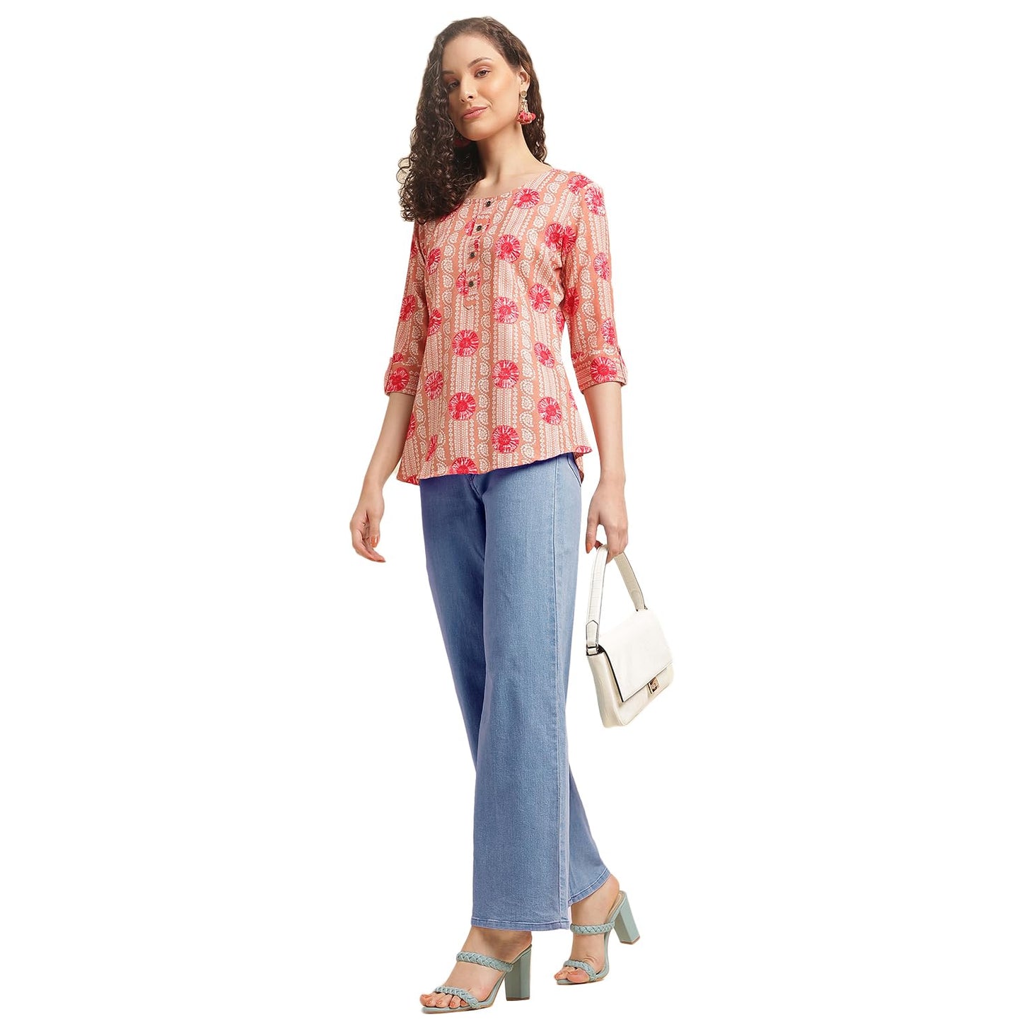 NAINVISH Tops for Women Printed Regular Fit Shirt Top for Women|Tops for Women Stylish Latest|Office Wear Tops for Women|Cotton Blend Tops for Women