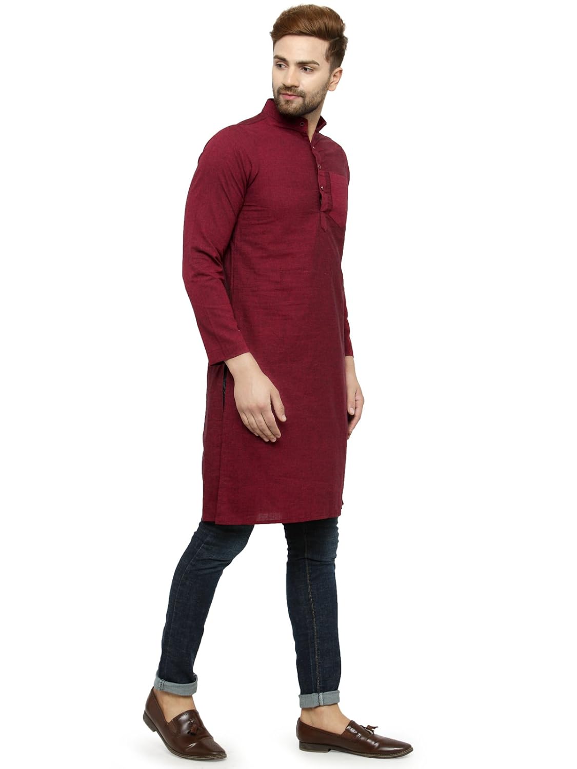 Enchanted Drapes Mens' Solid Cotton Long Kurta