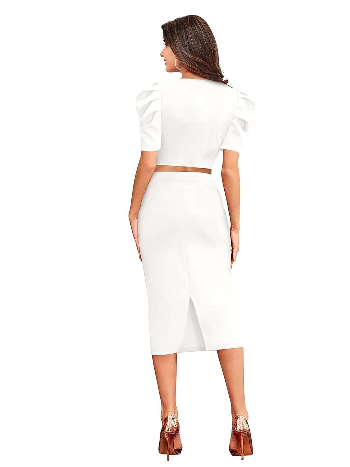 LONDON BELLY Women's Poly Cotton Top and Bottom Dress and Festival Bodycon Dress with Puff Sleeve