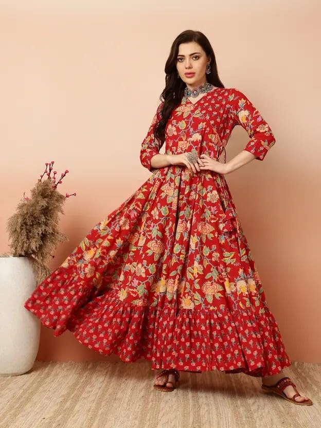 Women's Rayon Anarkali Floral Printed Angrakha Kurta