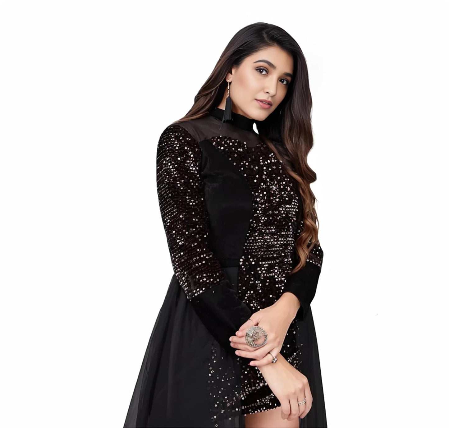 Rebika Trendz Women's Velvet Sequin Work Party Dress