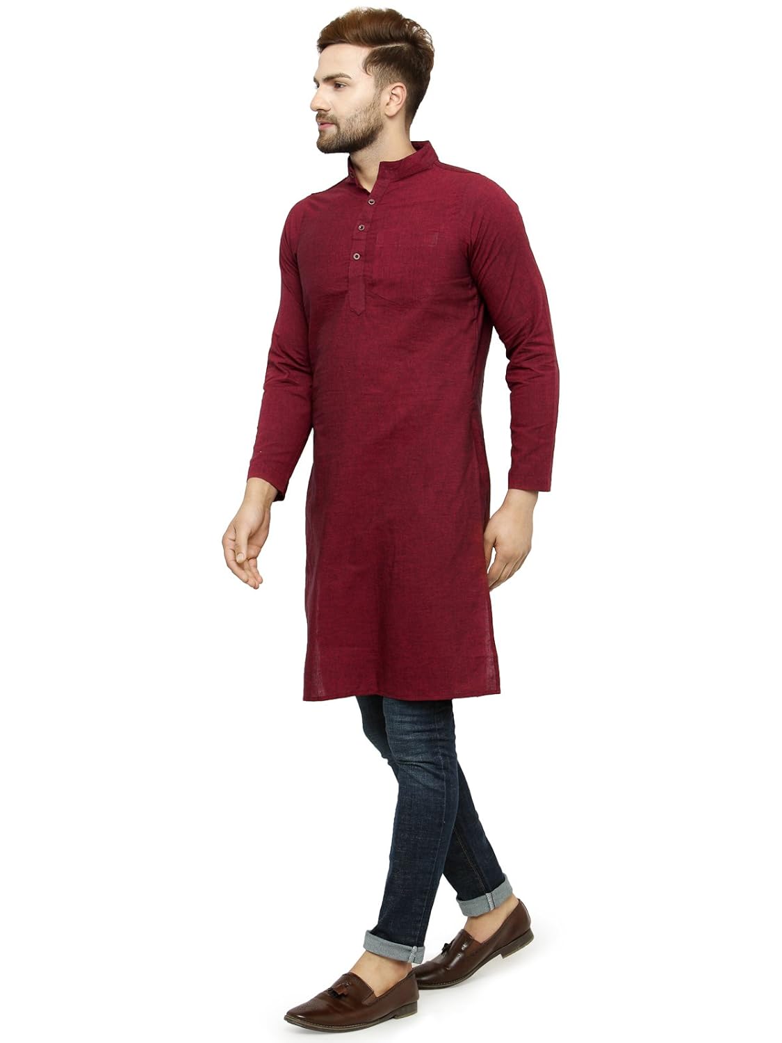 Enchanted Drapes Mens' Solid Cotton Long Kurta