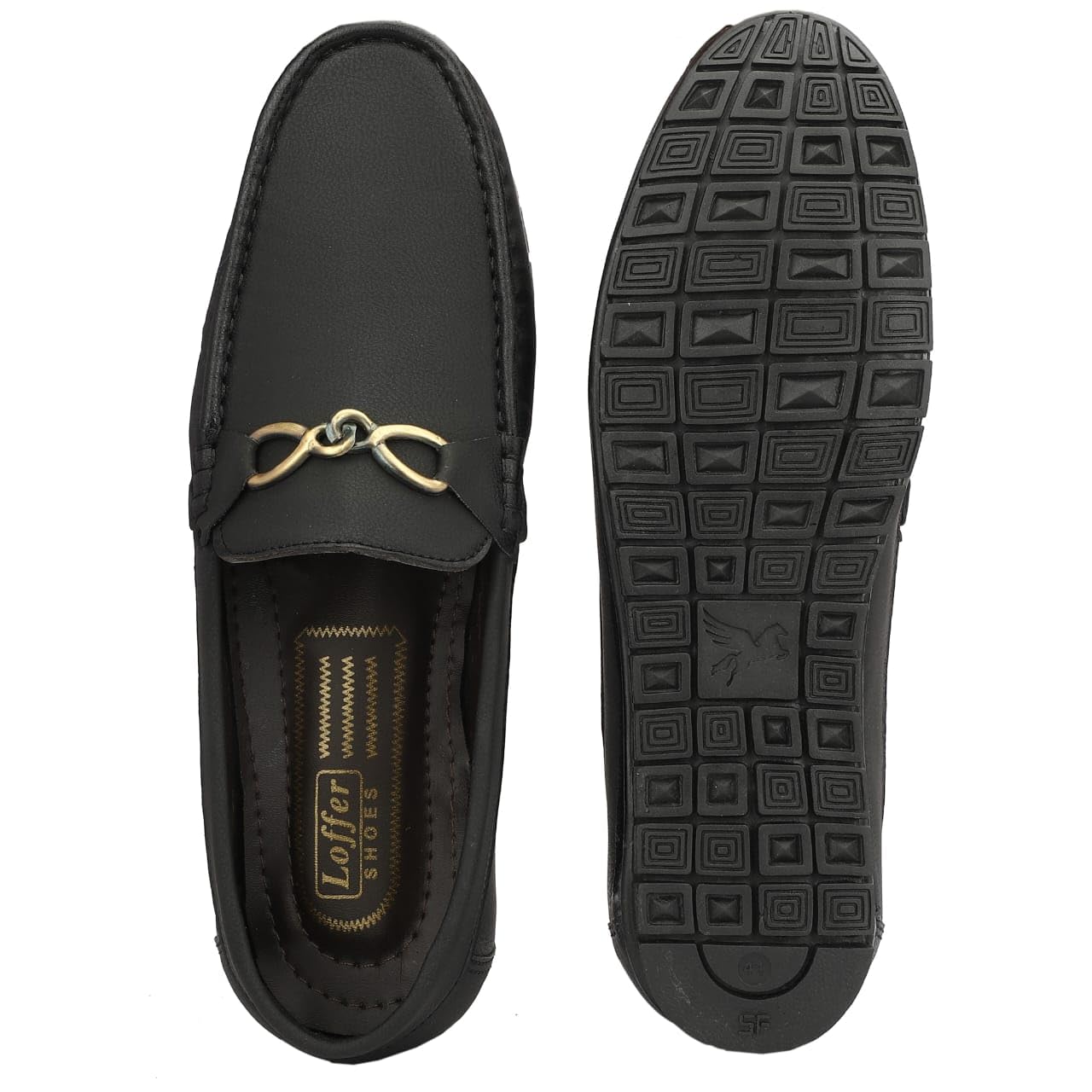 Men's Classic Loafers with Metal Buckle Detail, Black - alphahostel.in
