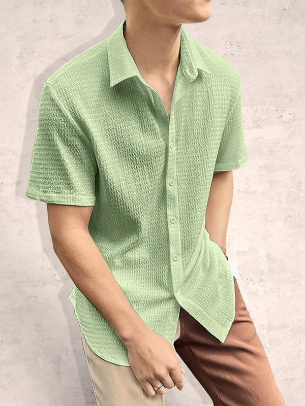 Pinkmint Popcorn Shirt for Men Soild Slim Fit Sleeve